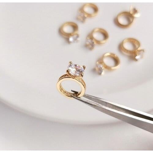 Copper 14K Gold Zircon Diamond Ring Shape Pendant Charms 1pcs For DIY Jewelry Necklace Making Accessories