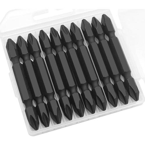 10pcs 65mm PH2 Electric Screwdriver Bit Set Alloy Steel Double-Sided Hex Shank Magnetic Screw Driver Bit Set