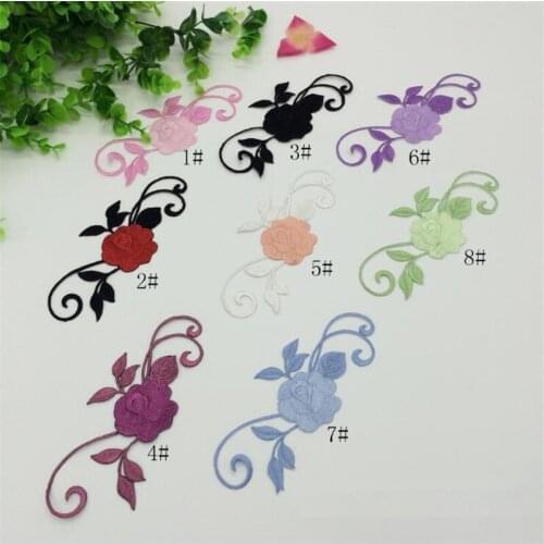 10Pcs 8colors Rose flowers embroidery stickers Iron on decorative accessories Hot fix patch coat repair patch 15x 6.5cm BD0229