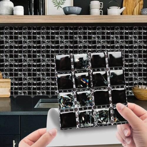 10pcs Crystal Imitation Mosaic Tiles Wall Stickers 3D Printed Kitchen Cupboard Wallpaper Waterproof Sticker Home Decorations