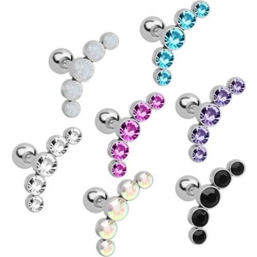 2PCS CZ Gem Stainless Steel Barbell Women Crystal Zircon Ear Cartilage Bar Tragus Helix Stud Earrings Body Piercing Jewelry