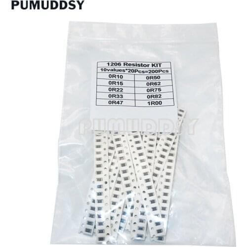 200PCS 1% 1206 SMD Resistors Assorted Kit Set PUMUDDSY 10 ValueX20pcs=200pcs 1R00 R820 R750 R620 R500 R470 R330 R220 R150 R100