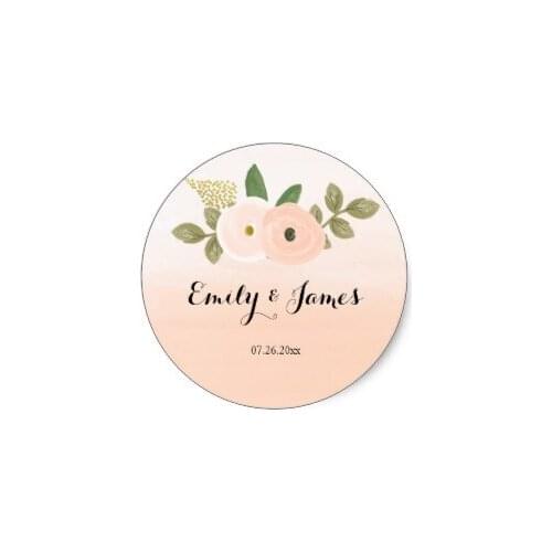 3.8cm Pastel Peach Floral Watercolor Wedding Sticker