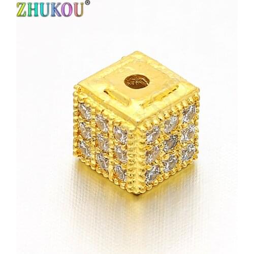 6mm Brass Cubic Zirconia Square Shape Spacer Beads DIY Jewelry Findings Accessories, Hole: 1mm, Model: VZ86