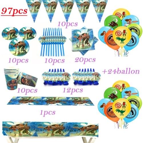 97pc Disney Girl Moana Birthday Party Decoration Balloons Supplies Kids Baby Shower Tableware Paper Plate Cup Favor Blowout Gift