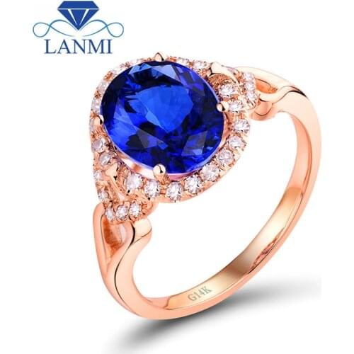 AAA Genuine Tanzanite Gemstone With Natural Diamond Wedding Rings Sets In 14Kt Rose Gold Fine Jewelry WU65TA