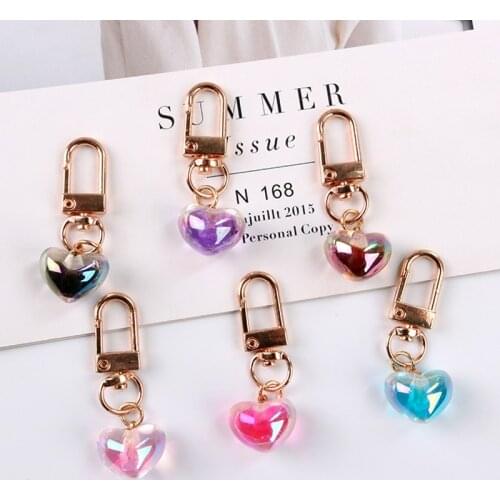 Shiny Acrylic Heart Keychain Women Girl Korean Fashion Bag Charms Keyring Love Pendant Girlfriend Trinket Key Chains Gift