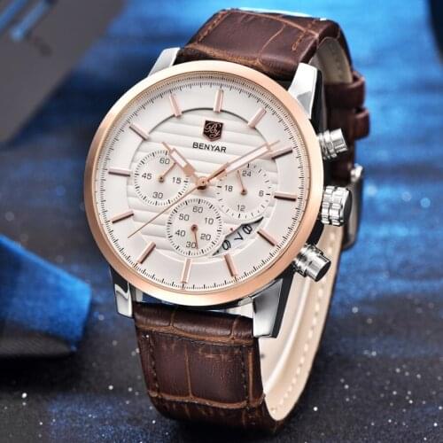 NEW BENYAR Mens Watches Top Brand Quartz Sport watches men fashion casual leather male waterproof wristwatch reloj hombre 2020