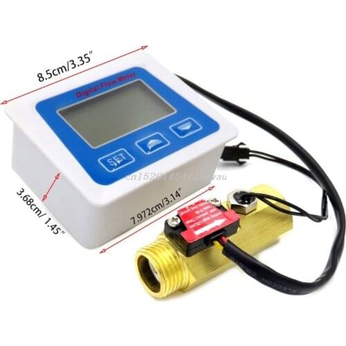Digital Lcd Display Water Flow Sensor Meter Flowmeter Rotameter Temperature New 2019
