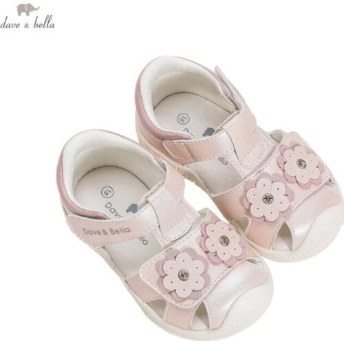 DB17559 Dave Bella summer fashion baby girls floral appliques sandals new born infant shoes girl sandals cute shoes