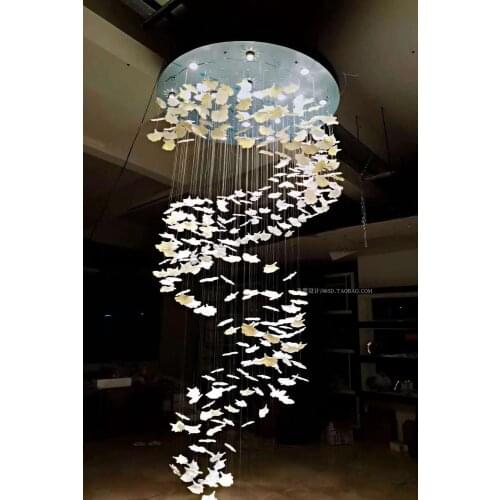Hotel duplex staircase mall ginkgo leaf chandelier sales department sand table living room dining room large chandelier
