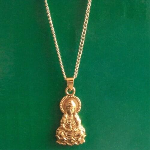 Guanyin Buddha pendant Necklace Golden color double side 25*10MM pendant budda necklace
