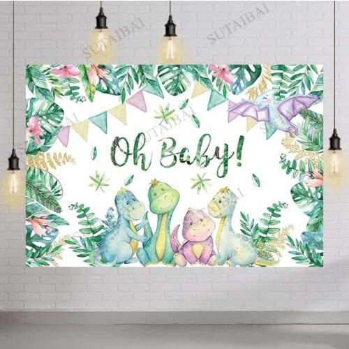 Dinosaurs Boy Baby Shower Backdrop Safari Jungle Wild Green Palm Leaves Its A Boy Photography Background Party Banner
