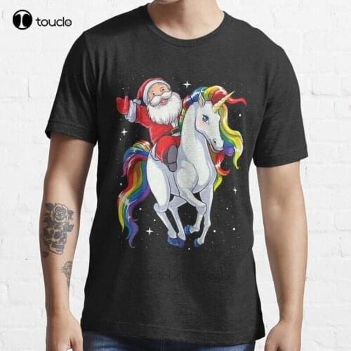 New Santa Riding Unicorn T Shirt Christmas Gifts Rainbow Space Xmas T-Shirt Gifts Ideas T-Shirt Cotton Men Tee Shirt