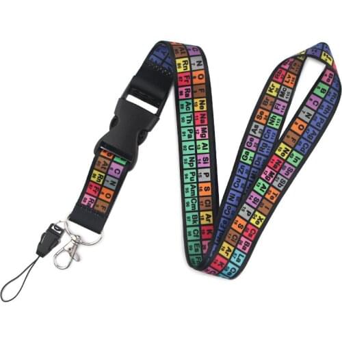 Chemistry Periodic Table of Elements Lanyards Keychain Colorful Cartoon Print Ribbon Key Chain ID Card Badge Holder for Teachers