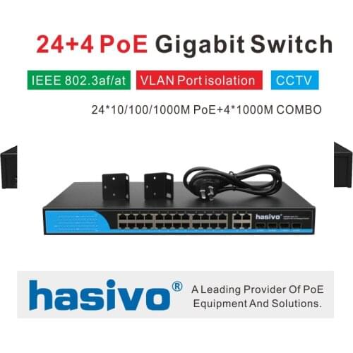 24 Ports POE Switch With 4 Gigabit SFP COMBO 24 PoE 4 SFP fiber Ports Gigbit PoE Ethernet Network Switch 1000Mbps Rackmount