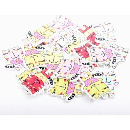 Cat Painted Wooden Buttons Sewing Accessories Botones Scrapbooking Crafts 30pcs 22x26mm