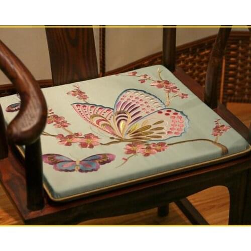 Fine Embroidery Butterfly Chair Pad Seat Cushion Office Home Decor Chinese Silk Satin Non-slip Armchair Diningchair Sitting Mat