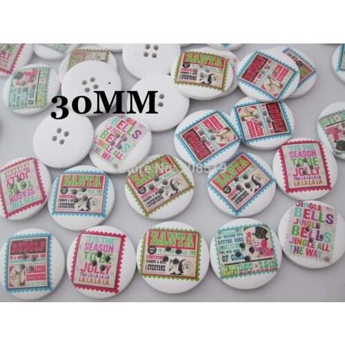 WBNLKN Round Buttons for Christmas 80pcs assorted wood button 30mm 4 holes scrapbooking DIY