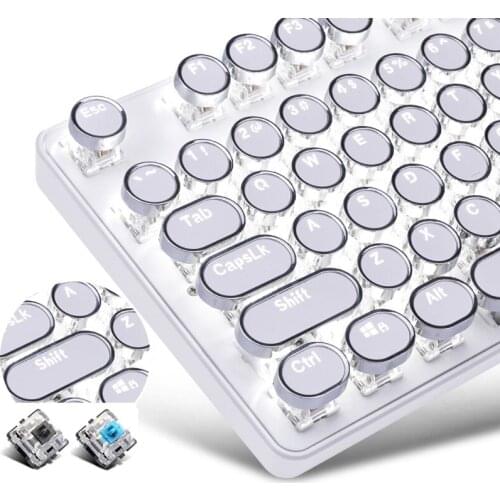 104 Keys Retro Steam Punk Gaming White Light Mechanical Keyboard Round Keycap LED Illuminate Glowing Backlight USB Wired Gamer