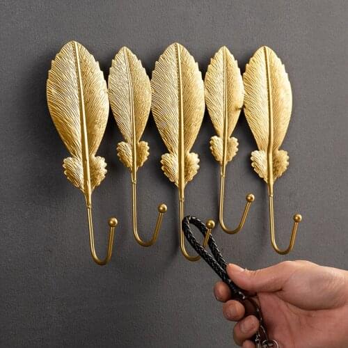 Nordic Home Decoration Metal Hooks 5pcs Golden Leaf Model Minimalist Wall Key Holder Wall Decoration Hooks for Hanging Gifts