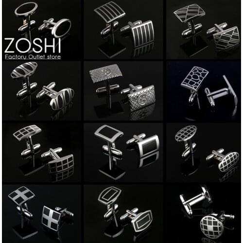 Fashion Mens Business Cufflinks Silver Plated Black Square Round Rectangle French Shirts Sleeves Cufflinks Fathers Xmas Gifts