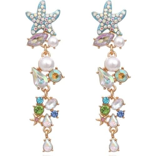 2021 Fashion Jewelry New Trend Gold Plated Luxury Long Tassel Crystal Pearl Starfish Earrings For Women Ladies Accessories