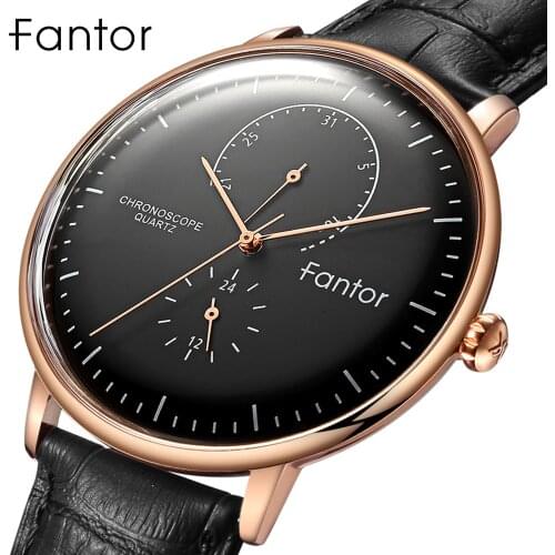 Fantor Mens Luxury Leather Watch Brand Top Casual Business Men Wristwatches Chronograph Watch Man Wrist Quartz Watches for Men