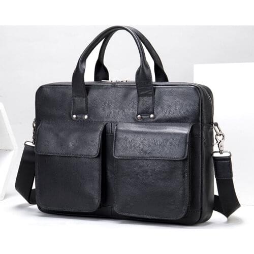 Luufan Business Mens Genuine Leather Men Black Casual Briefcase For 15.6'' Laptop Bag Mens Shoulder Bag Tote Bags Hot