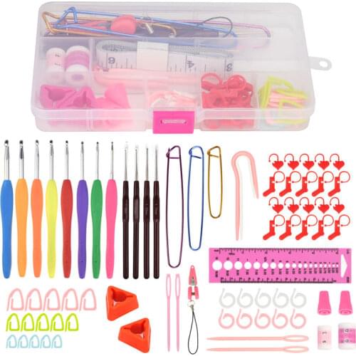 13pcs/set Crochet Hook Set DIY Weave Needle Arts Craft Red Plastic Locking Stitch Markers Sewing Kit Sewing Tools Accessories