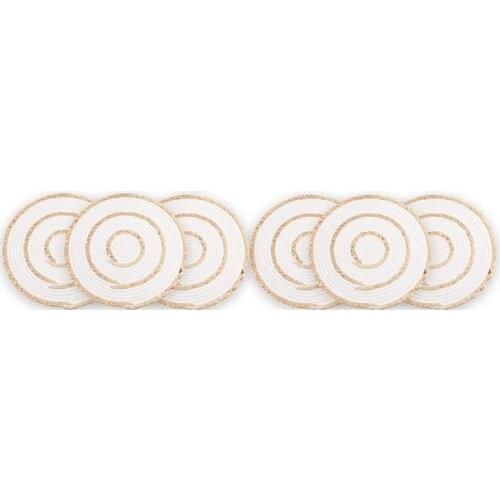 Natural Woven Round Placemat,Handmade Rattan Water Hyacinth Cotton Thread,Used For Table Placemat,6 Pack-ABUX