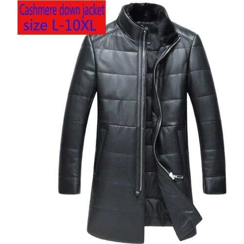 New Fashion High Quality Men Long Sheep Coat Down Winter Mink Collar Thick Casual Genuine Leather Mens Jacket Plus Size L-10XL