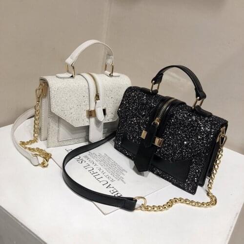 Personality Simple Shiny Bags Summer Handbag Fashion Metal Chain Reversible Sequin Single Shoulder Bag