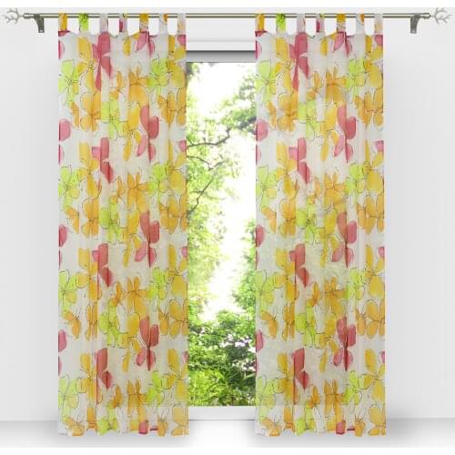 Europe Floral Sheer Voile Curtains Eyelet Transparent Curtain Drapes Tap Top Pull Pleated Living Room Kitchen Window Treatment