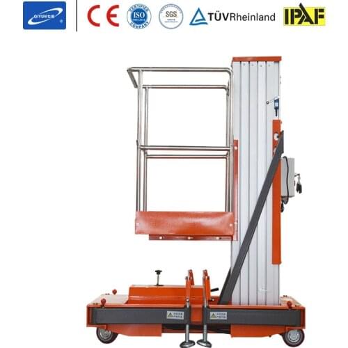 Qiyun CE ISO IPAF TUV F2B 10m 130kg 1.1kw Aluminum alloy lift table man lift Mast Aerial Work Platform OEM ODM