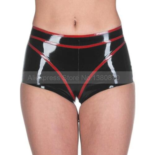 Sexy Women Latex Lingerie Shorts Rubber Fetish Black And Red Slim Panties Plus Size Custom Made S-LPW028