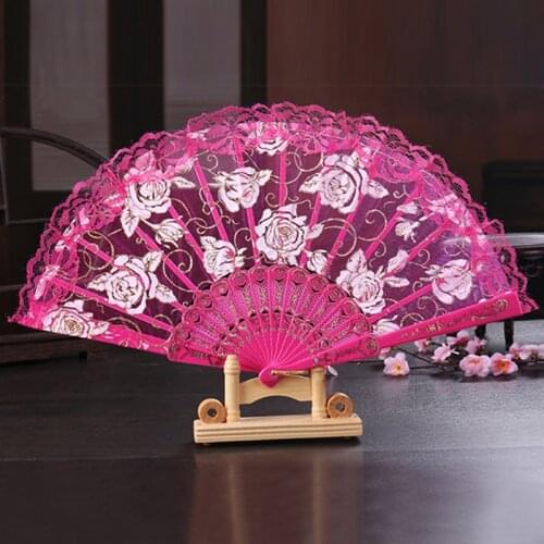 Vintage Flower Lace Plastic Handheld Foldable Fan for Dance Souvenir Birthday Gift Wedding Party Decoration