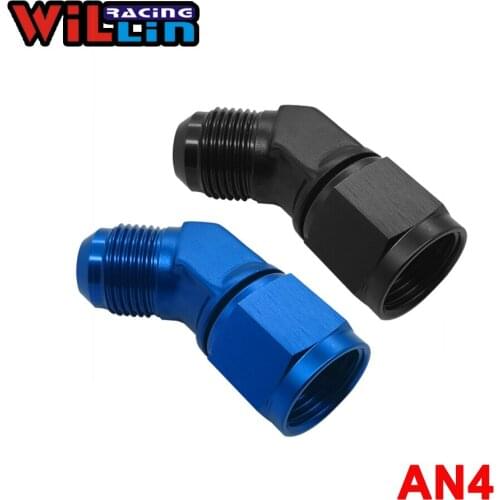 WILLIN - 45Degree AN04 Female AN4 Swivel To AN4 Male AN04 Aluminum Oil Fuel Adapter Fitting Blue/Black WL9241-04