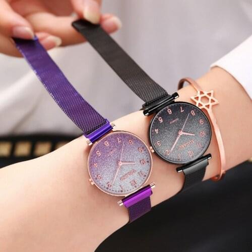 Women Fashion Starry Sky Gradient Color Watch Luxury Arabic Numbers Magnet Buckle Quartz Clock Relogio Feminino