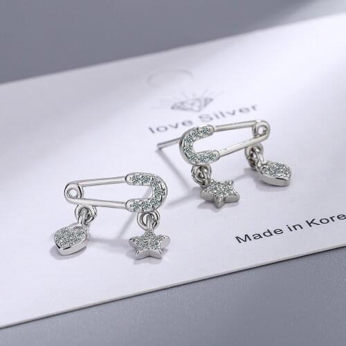 925 Sterling Silver Crystal Piercing Star Heart Stud Earrings For Women Girls Engagement Party Jewelry Pendientes eh069
