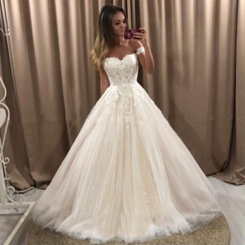 Vestido De Noiva Elegant A-line Champagne Wedding Dresses 2021 New Ivory Appliques Off The Shoulder Bridal Dress robe de mariée