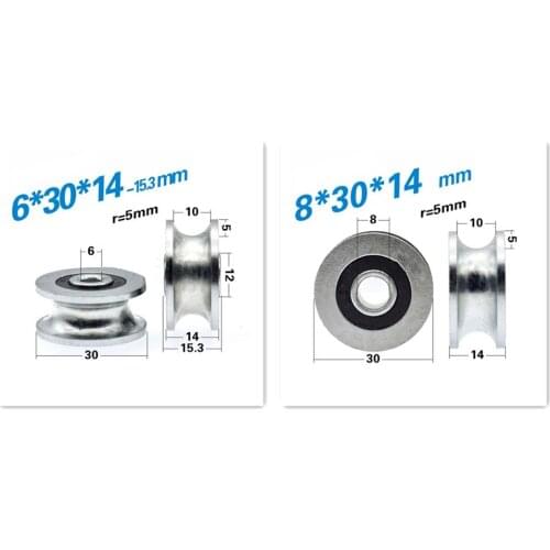 1PC 6x30x14mm/8x30x14mm Stainless Steel U Grooved Rolling Bearing Pulley Track Guide Wheel Hardware Pulley Accessories