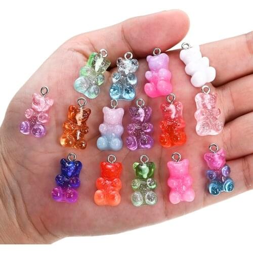 10pcs/lot Cute Candy Color Transparent Resin Bear Charms DIY Necklace Earring Keychain For Making Accessories