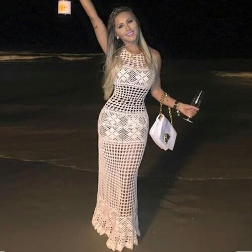 2021 summer new dress knitted hollow sexy bikini cover beach vacation sunscreen sleeveless dress