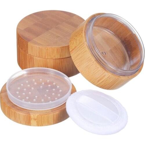 30 ml Empty Powder Case Bamboo Cosmetic Jar Make-up Loose Powder Box Case with Sifter Lids and Powder Puff LX3075