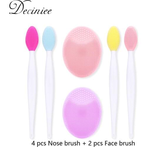 6pcs Facial Nose Cleansing Brush Silicone Face Brush for Deep Cleansing Gentle Precision Pore Exfoliating Massage Face Care Set