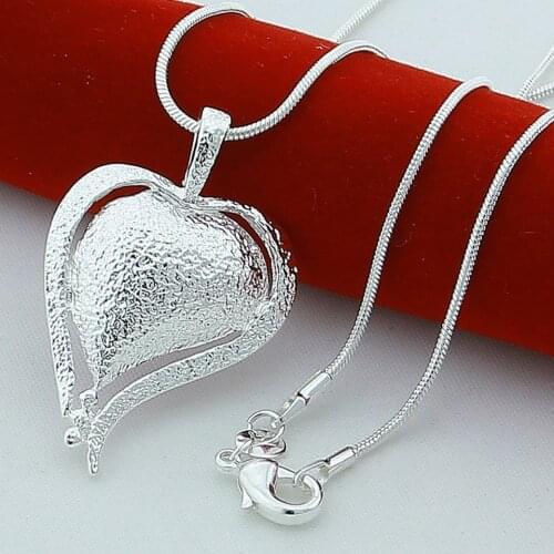 925 Sterling Silver Heart Pendant Necklace Snake Chain For Woman Wedding Engagement Party Charm Jewelry Gift