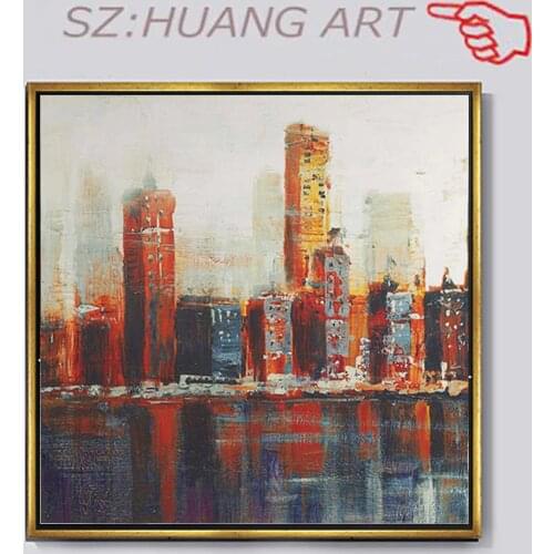Abstract Acrylic Large City Building Oil Painting On Canvas 100% Hand Painted Modern Wall Art Painting For Home Decoratio
