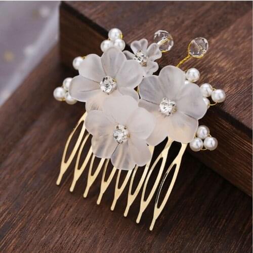 Hair Accessories Hair Combs Pearl Bridals Tiaras Rhinestone Women Accessories Orange Floral and Pearl Hair Comb Head Ornaments