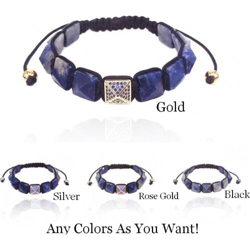 Bracelets Natural Blue Sodalite Pyramid Stone & Blue Zircon Braided Macrame Bracelet Men For Women & Men Hiphop Jewelry Gifts